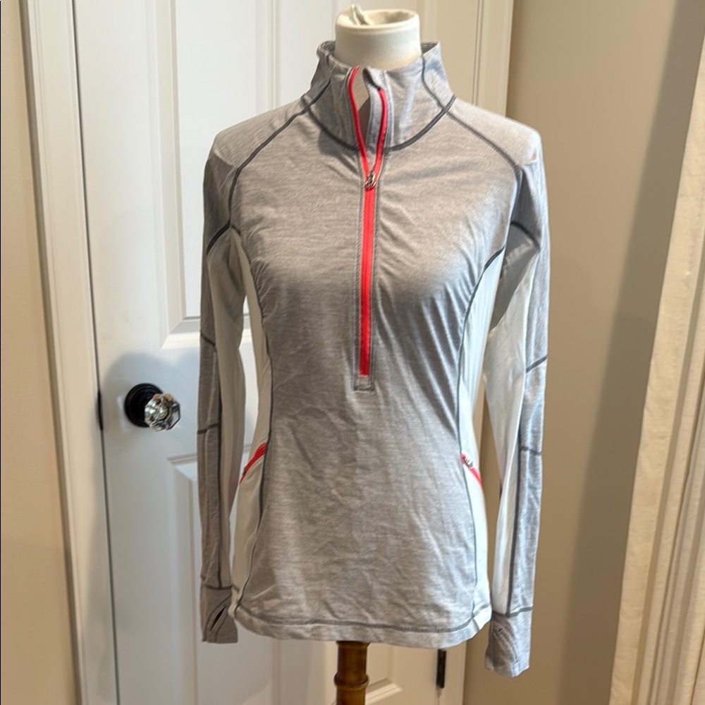 Lululemon - Gray, Neon Pink, White Color Blocked Half-Zip Pullover - Size 10